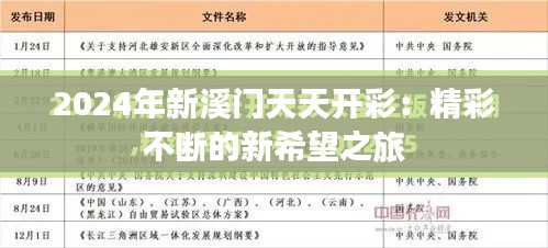 2024年新溪门天天开彩:精彩不断的新希望之旅